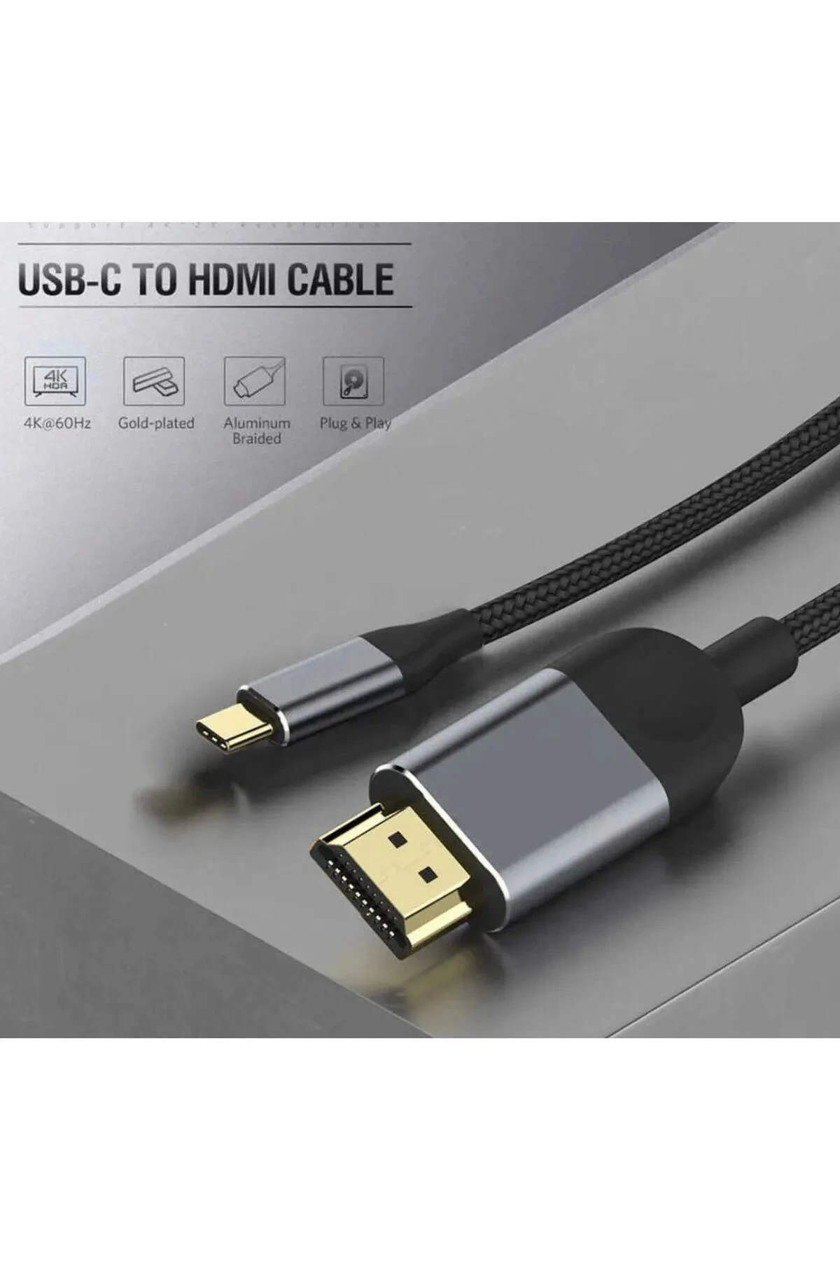 3 Metre 8 Gbps Hız 4k/30 Hz Type C To Hdmı Çevirici Dönüştürücü Tv Telefon Pc Hasır Bağlantı Kablosu - Lisinya