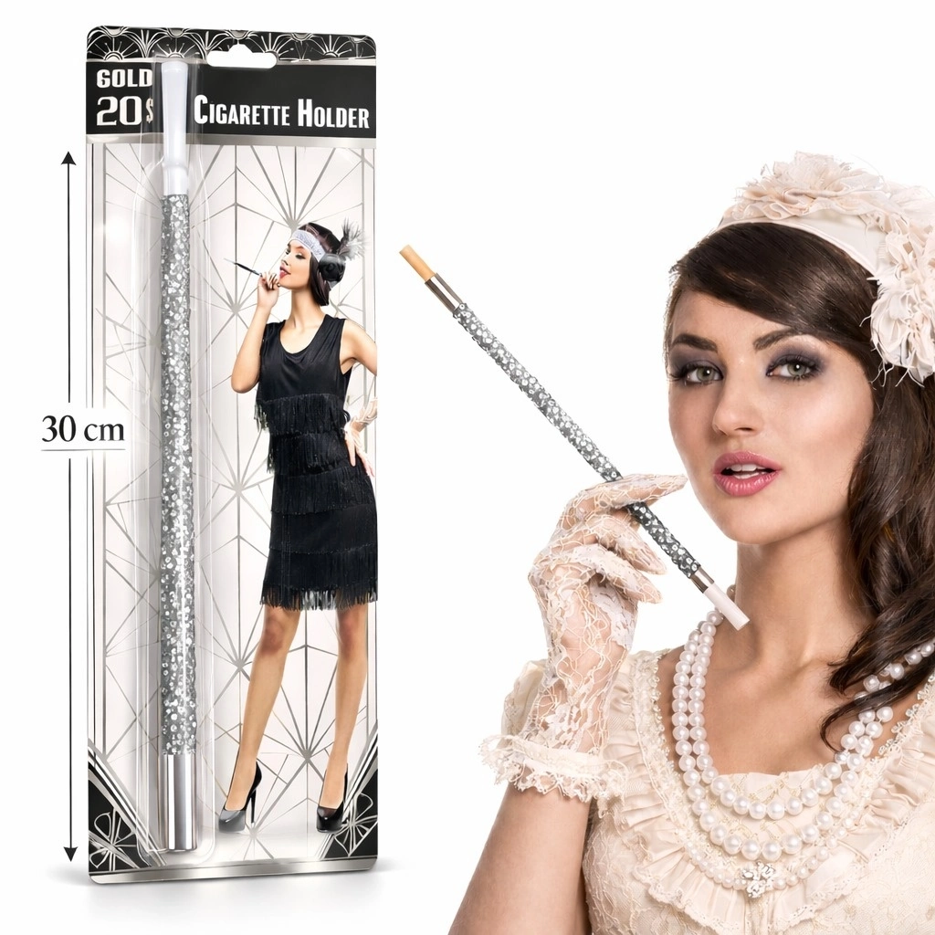 30 Cm Gümüş Payetli Tutacağı – 1920’ler Gatsby Parti Aksesuarı - Lisinya 30 Cm Gümüş Payetli Tutacağı – 1920’ler Gatsby Parti Aksesuarı - Lisinya