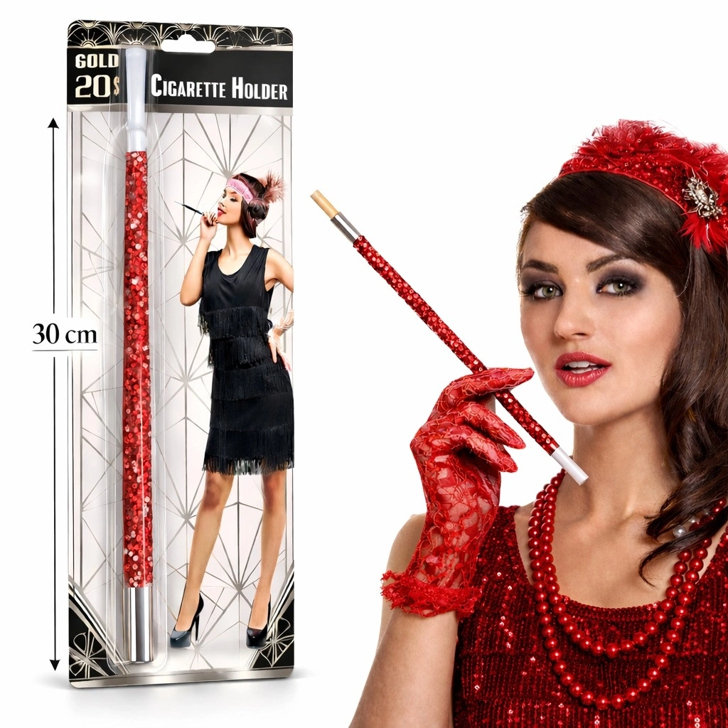 30 Cm Kırmızı Payetli Tutacağı – 1920’ler Gatsby Parti Aksesuarı - Lisinya 30 Cm Kırmızı Payetli Tutacağı – 1920’ler Gatsby Parti Aksesuarı - Lisinya
