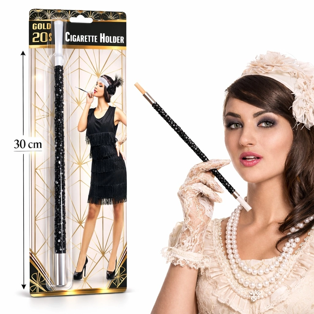 30 Cm Siyah Payetli Tutacağı – 1920’ler Gatsby Parti Aksesuarı - Lisinya 30 Cm Siyah Payetli Tutacağı – 1920’ler Gatsby Parti Aksesuarı - Lisinya
