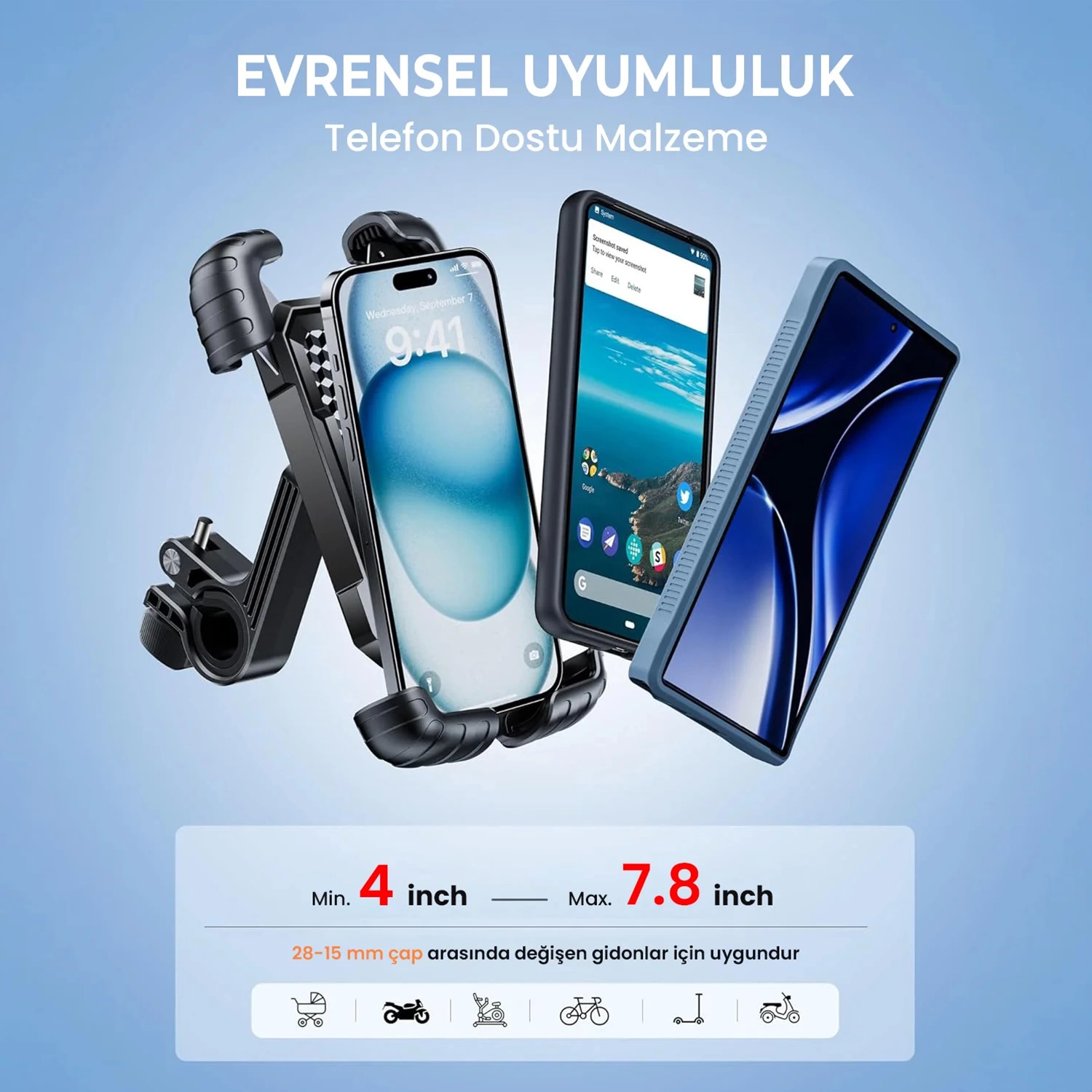 360° Derece Ayarlanabilen Gidon Bağlantılı Bisiklet Motosiklet İçin Abs 4-7.8″ İnç Telefon Tutucu - Lisinya 360° Derece Ayarlanabilen Gidon Bağlantılı Bisiklet Motosiklet İçin Abs 4-7.8″ İnç Telefon Tutucu - Lisinya