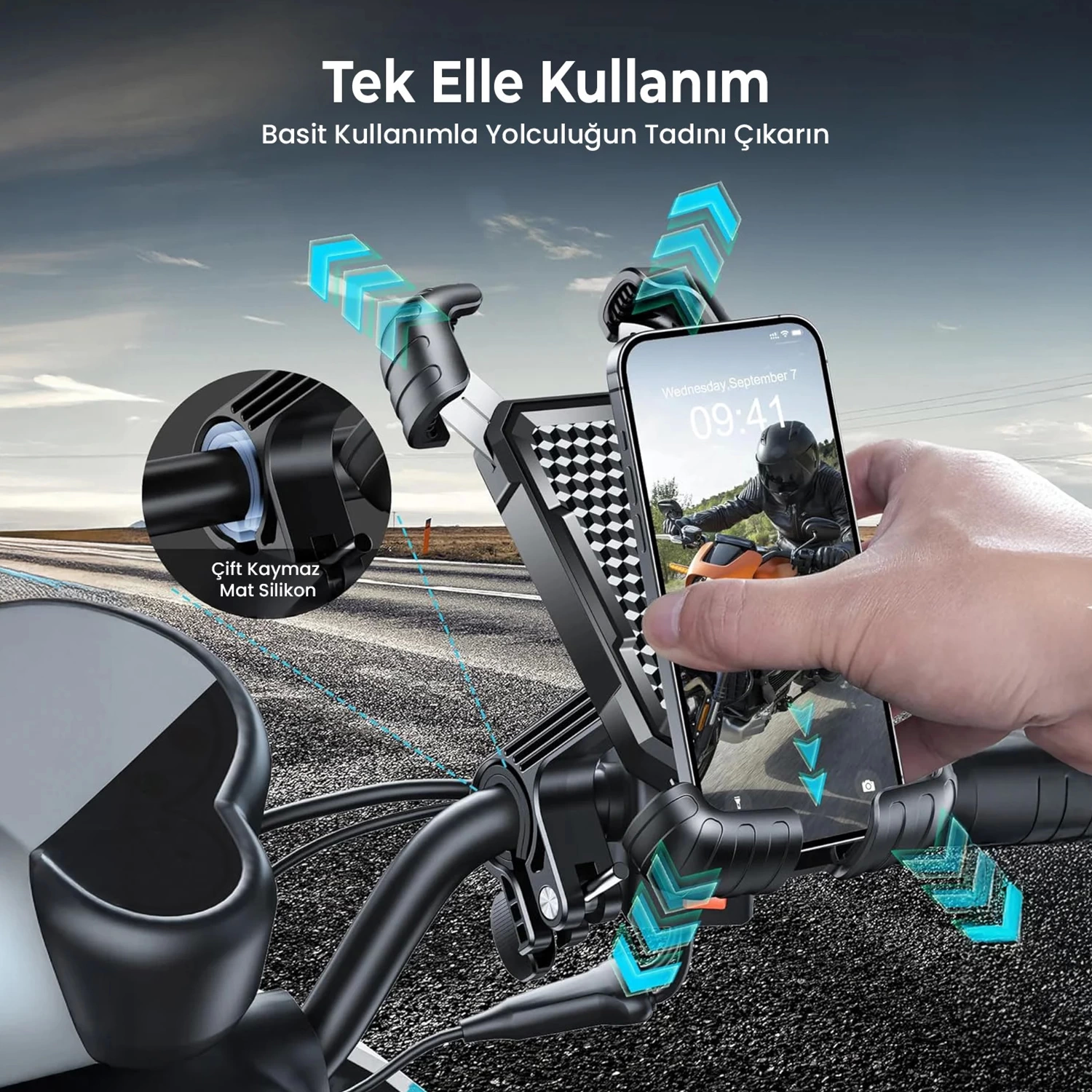 360° Derece Ayarlanabilen Gidon Bağlantılı Bisiklet Motosiklet İçin Abs 4-7.8″ İnç Telefon Tutucu - Lisinya 360° Derece Ayarlanabilen Gidon Bağlantılı Bisiklet Motosiklet İçin Abs 4-7.8″ İnç Telefon Tutucu - Lisinya