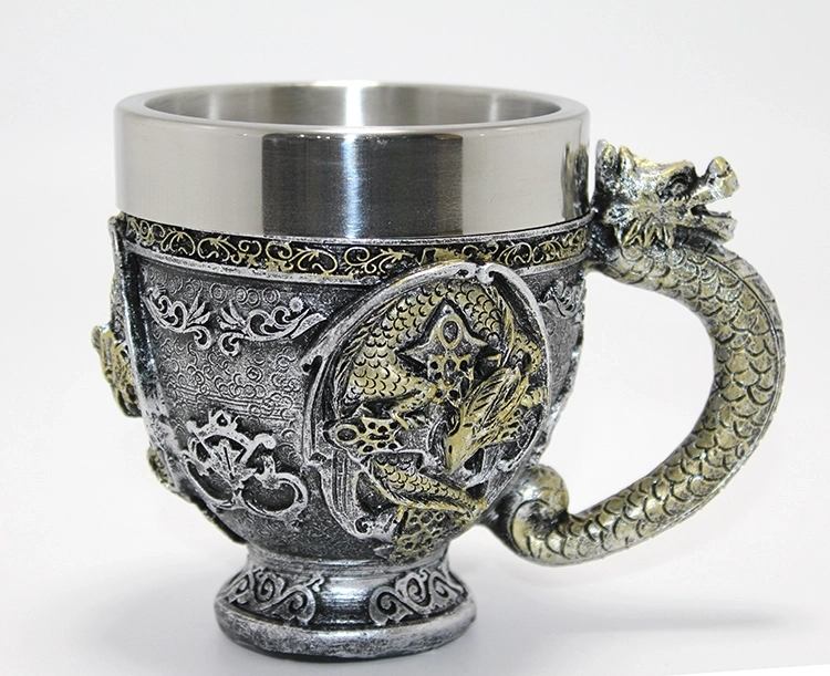 3d Ejderha Figürlü Kabartmalı Paslanmaz Çelik Kupa Bardak Alk4481 - Lisinya
