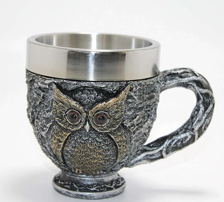 3d Kabartmalı Baykuş Büstü Paslanmaz Çelik Kupa Bardak Alk4482 - Lisinya