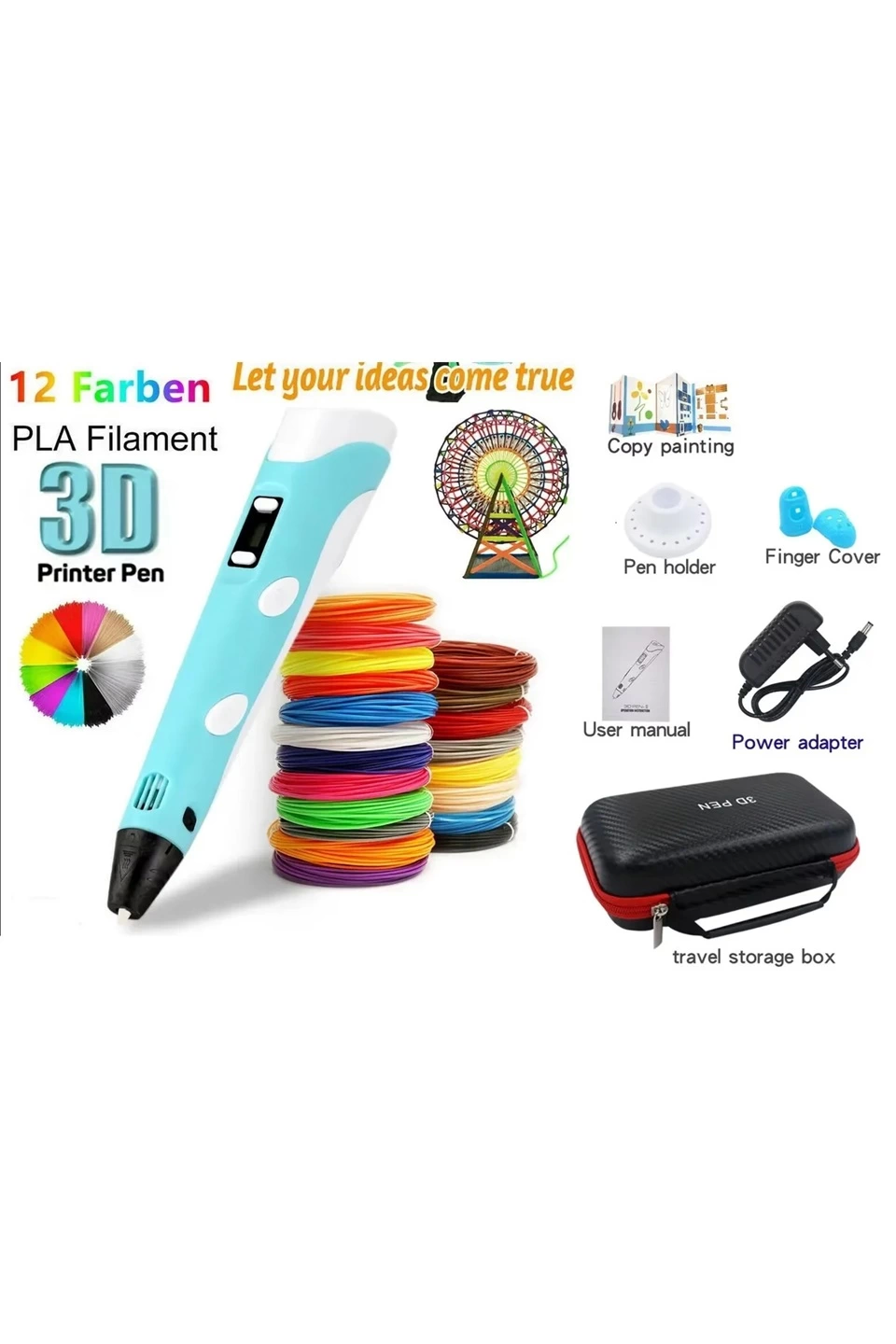 3d Pen Üç Boyutlu Yazıcı Kalem Printer (12 Adet 3 Metre Filament -36 Metre Led Ekranlı Adatörlü - Lisinya 3d Pen Üç Boyutlu Yazıcı Kalem Printer (12 Adet 3 Metre Filament -36 Metre Led Ekranlı Adatörlü - Lisinya