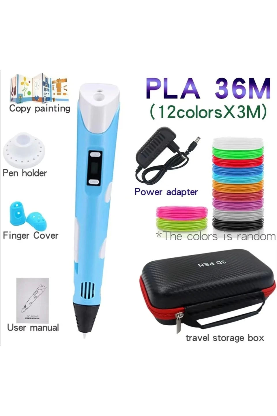 3d Pen Üç Boyutlu Yazıcı Kalem Printer (12 Adet 3 Metre Filament -36 Metre Led Ekranlı Adatörlü - Lisinya 3d Pen Üç Boyutlu Yazıcı Kalem Printer (12 Adet 3 Metre Filament -36 Metre Led Ekranlı Adatörlü - Lisinya