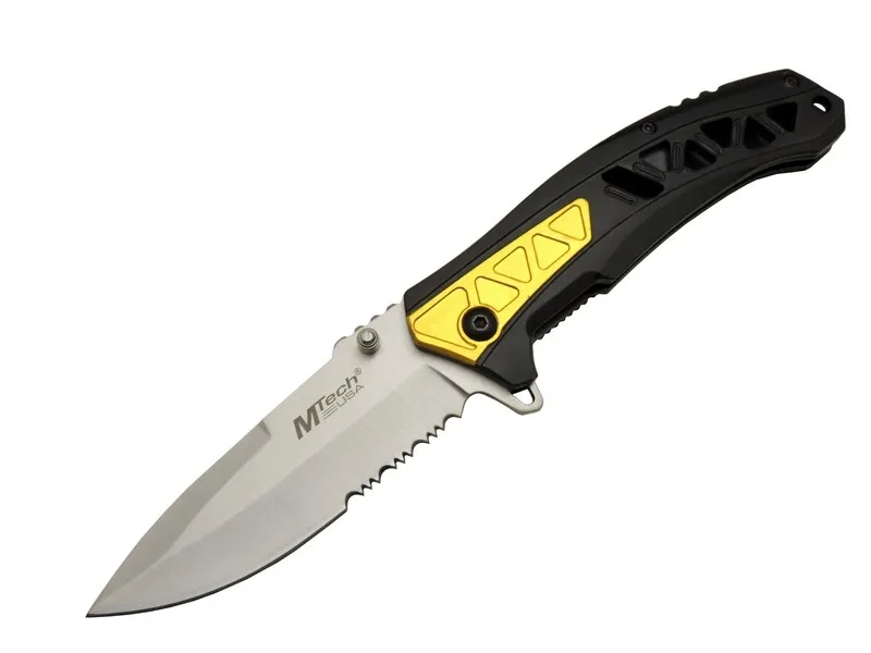 4191 Sarı Kamp Çakı 21cm - Yarı Otomatik, Kemerlikli, Testere Detaylı, Desenli Sap - Lisinya 4191 Sarı Kamp Çakı 21cm - Yarı Otomatik, Kemerlikli, Testere Detaylı, Desenli Sap - Lisinya