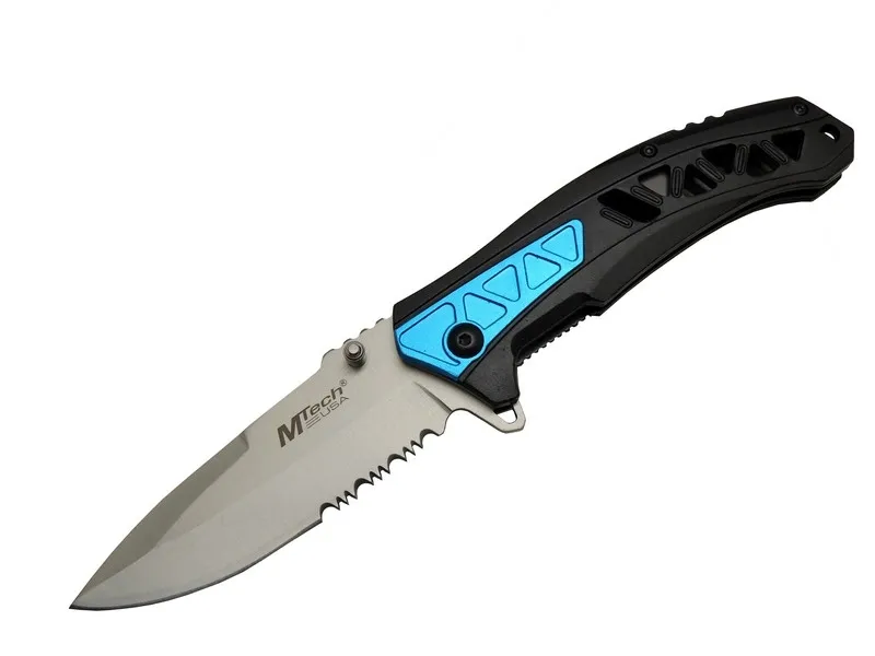 4193 Mavi Kamp Çakı 21cm - Yarı Otomatik, Kemerlikli, Testere Detaylı, Desenli Sap - Lisinya 4193 Mavi Kamp Çakı 21cm - Yarı Otomatik, Kemerlikli, Testere Detaylı, Desenli Sap - Lisinya