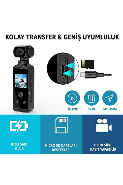 4k Ultra Hd Aksiyon Kamerası 270° Geniş Açı Döner Klips Su Geçirmez Kılıf Kablosuz Kamera - Lisinya