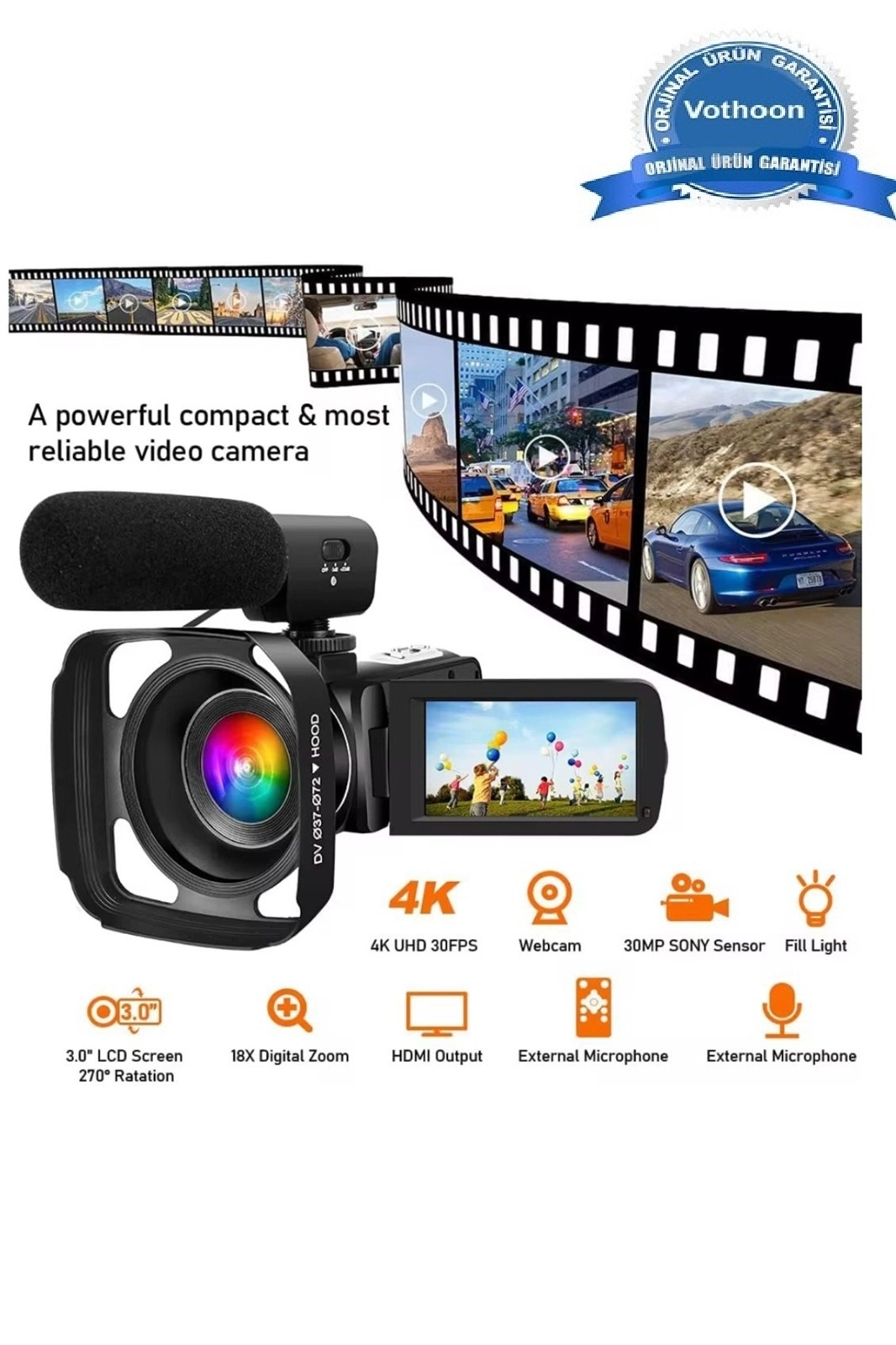 4k Vlog Dijital Video Kamera Kablosuz 48mp 16x Kaydedici Fotoğrafçılık 3.0’’ıps Dokunmatik Ekran Mikrofon Çift Batarya - Lisinya