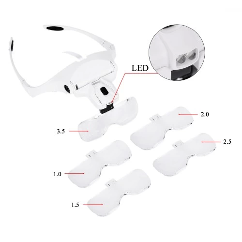 5 Lens 1.0x3.5x, 2led Işıklı Ile Ayarlanabilir Gözlük Büyüteç9892b2 - Lisinya 5 Lens 1.0x3.5x, 2led Işıklı Ile Ayarlanabilir Gözlük Büyüteç9892b2 - Lisinya