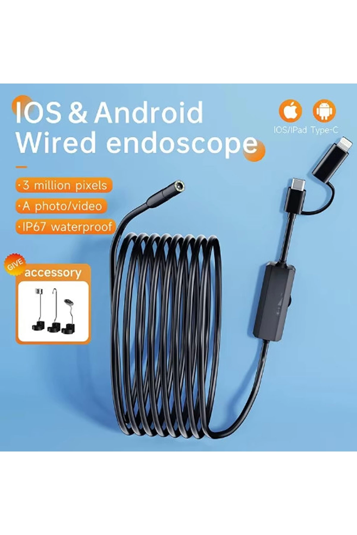 5 Metre Endoskop Yılan Video Kamera Ios Ve Android Uyumlu Led’li 8 Mm Sert Kablo 2mp - Lisinya 5 Metre Endoskop Yılan Video Kamera Ios Ve Android Uyumlu Led’li 8 Mm Sert Kablo 2mp - Lisinya
