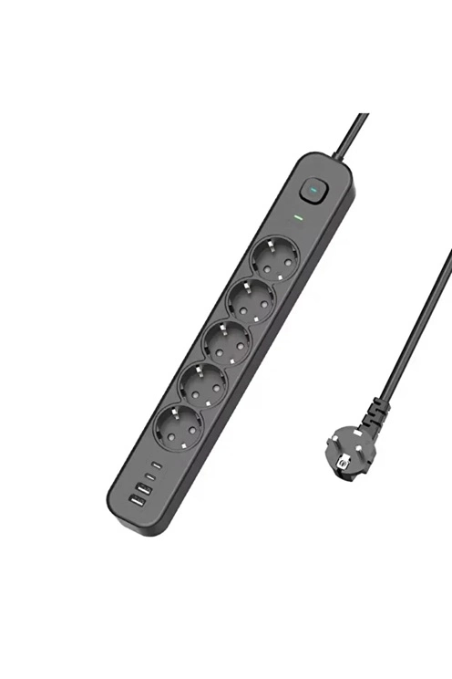 5 Prizli Akım Korumalı Uzatma Kablosu | 2xusb-a + 2xusb-c | 3680w - 2m Kablo - Lisinya