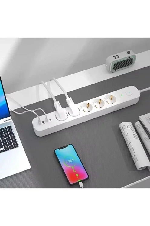 5 Prizli Akım Korumalı Uzatma Kablosu | 2xusb-a + 2xusb-c | 3680w - 2m Kablo - Lisinya