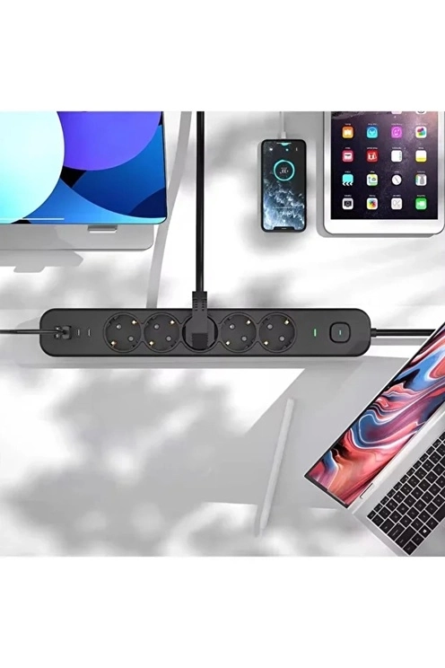 5 Prizli Akım Korumalı Uzatma Kablosu | 2xusb-a + 2xusb-c | 3680w - 2m Kablo - Lisinya