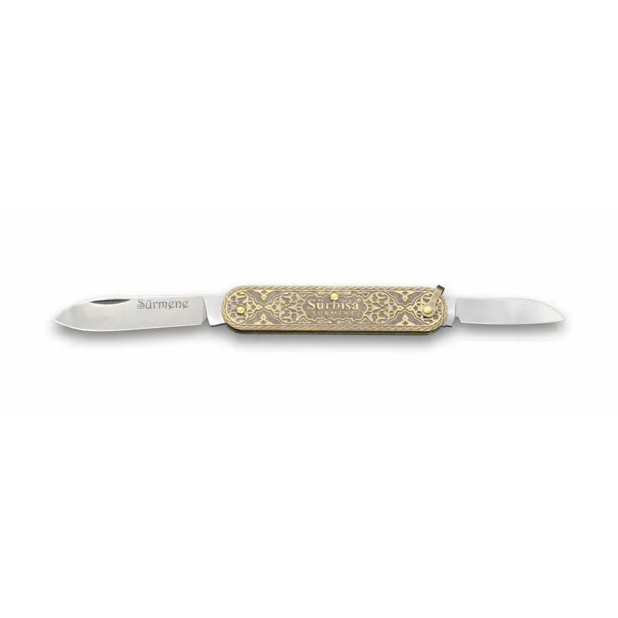 61804 Pirinç İşlemeli Sürmene Çakısı 5,5 / 3,5 Cm - Çift Bıçaklı - Lisinya