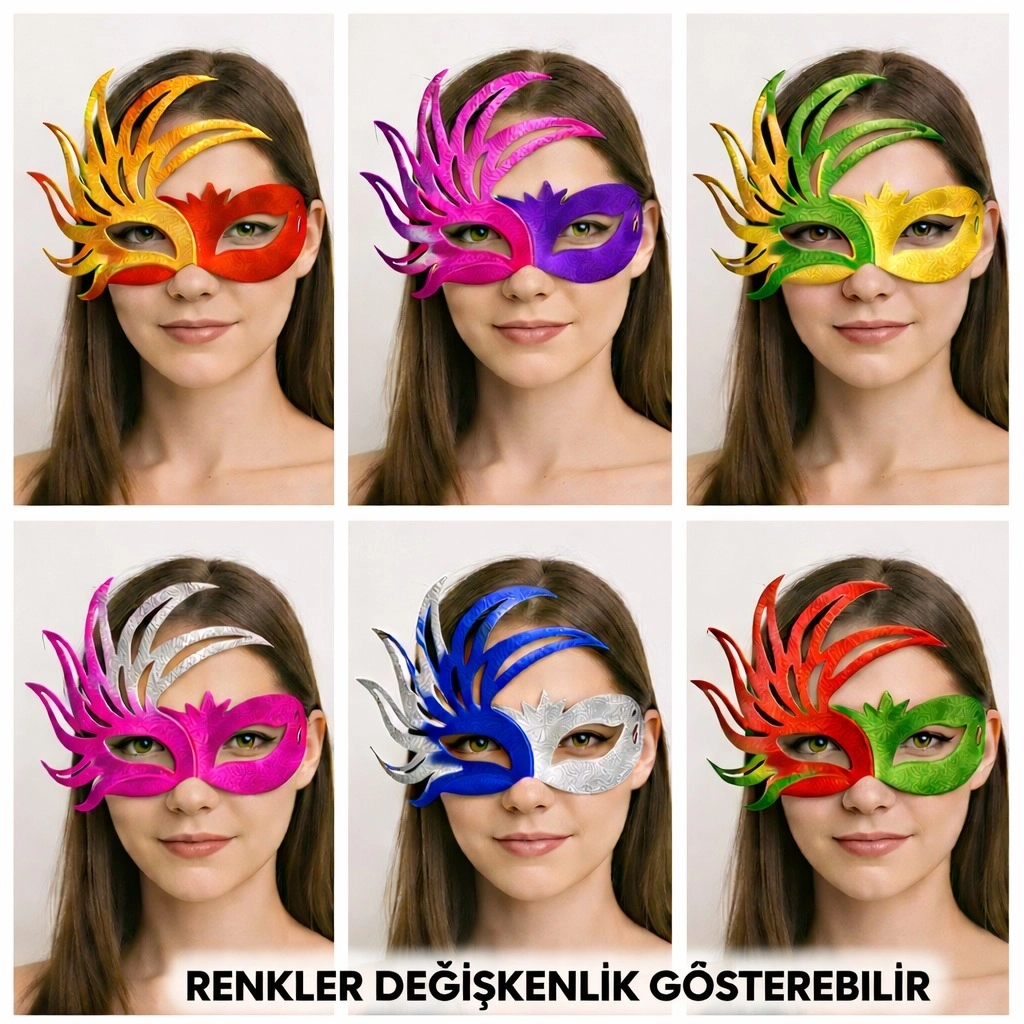 6’lı Çift Renkli Venedik Karton Parti Maskesi Seti - Lisinya