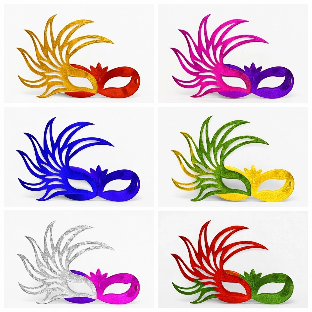 6’lı Çift Renkli Venedik Karton Parti Maskesi Seti - Lisinya