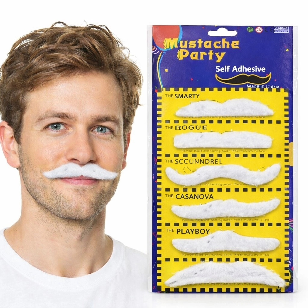 6’lı Yapışkanlı Beyaz Parti Bıyık Seti – Farklı Modeller - Lisinya