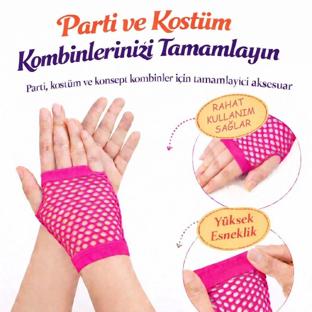 80’ler 90’lar Retro Neon Fuşya Şeker Pembesi File Parmaksız Kısa Eldiven 11 Cm - Lisinya 80’ler 90’lar Retro Neon Fuşya Şeker Pembesi File Parmaksız Kısa Eldiven 11 Cm - Lisinya