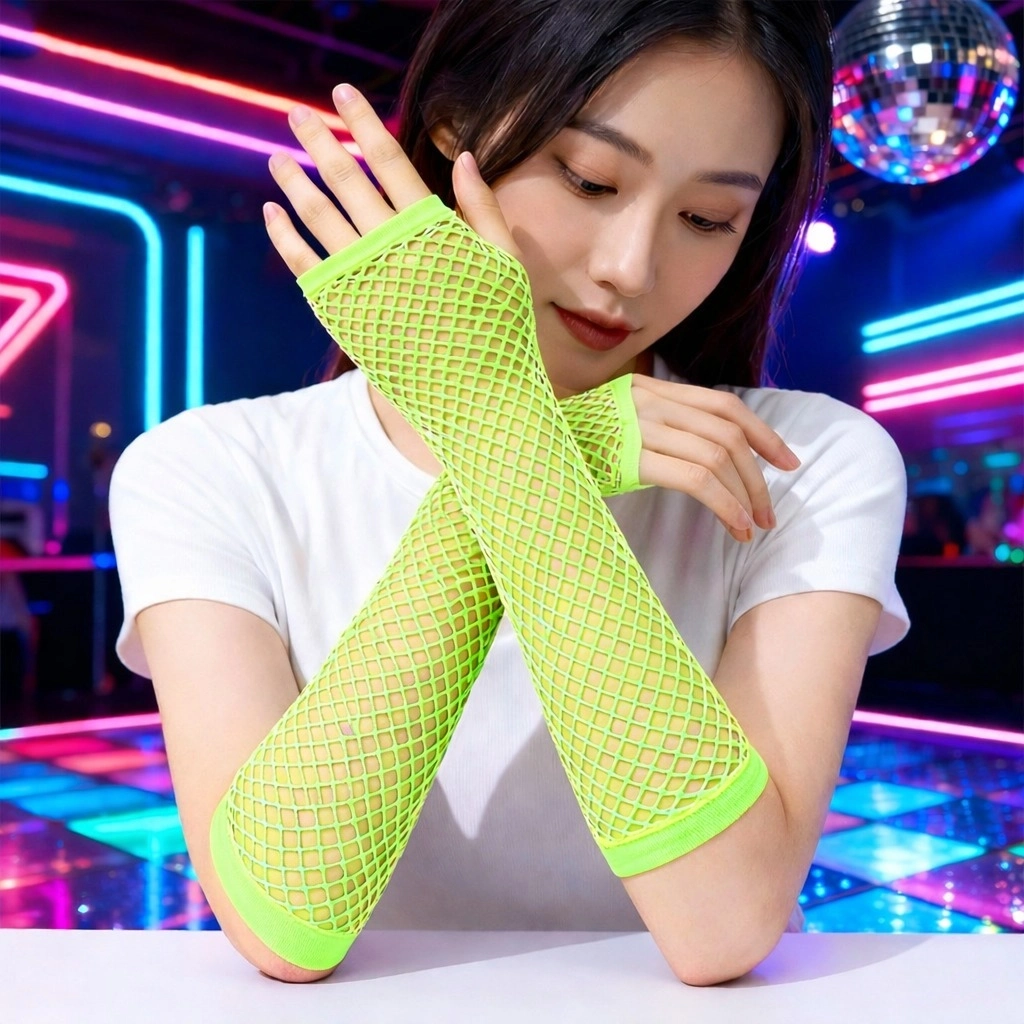 80’ler 90’lar Retro Neon Yeşil File Parmaksız Eldiven 26 Cm - Lisinya