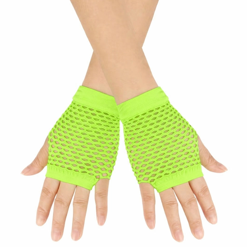 80’ler 90’lar Retro Neon Yeşil File Parmaksız Kısa Eldiven 11 Cm - Lisinya