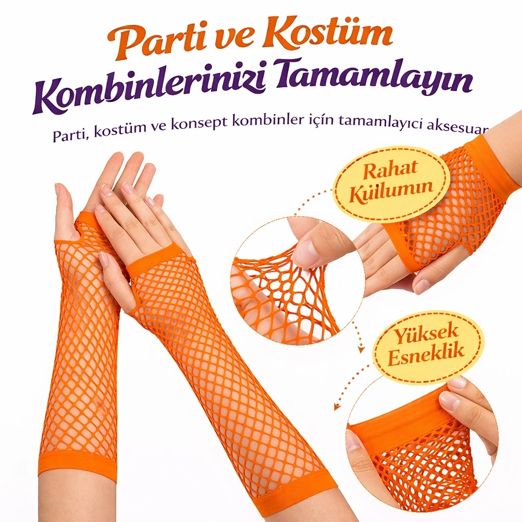 80’ler 90’lar Retro Turuncu File Parmaksız Eldiven 26 Cm - Lisinya