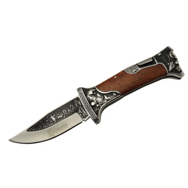 A3188-2 Geyik Desenli Outdoor Çakı 23 Cm - İşlemeli Ahşap Saplı, Perçinli, Deri Kılıflı - Lisinya A3188-2 Geyik Desenli Outdoor Çakı 23 Cm - İşlemeli Ahşap Saplı, Perçinli, Deri Kılıflı - Lisinya