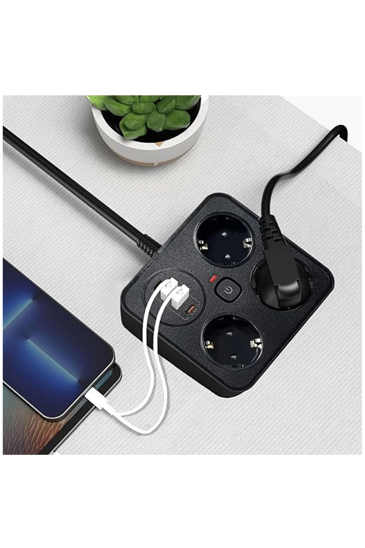 Akım Korumalı Anahtarlı Priz - 3x Priz - 2x Usb - 2x Type-c - 2 Mt Kablo Hızlı Şarj Özellikli Siyah - Lisinya Akım Korumalı Anahtarlı Priz - 3x Priz - 2x Usb - 2x Type-c - 2 Mt Kablo Hızlı Şarj Özellikli Siyah - Lisinya