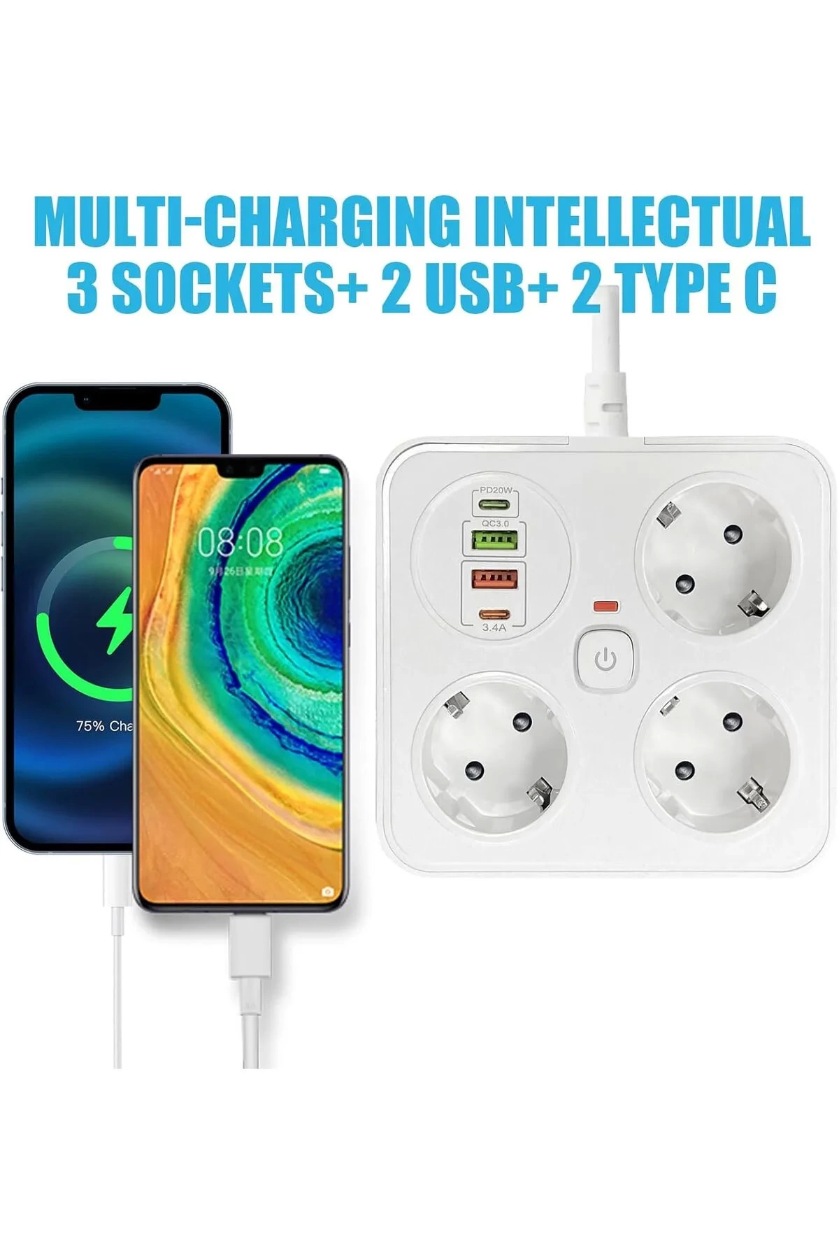 Akım Korumalı Anahtarlı Priz - 3x Priz - 2x Usb - 2x Type-c - 2 Mt Kablo Hızlı Şarj Özellikli Siyah - Lisinya Akım Korumalı Anahtarlı Priz - 3x Priz - 2x Usb - 2x Type-c - 2 Mt Kablo Hızlı Şarj Özellikli Siyah - Lisinya