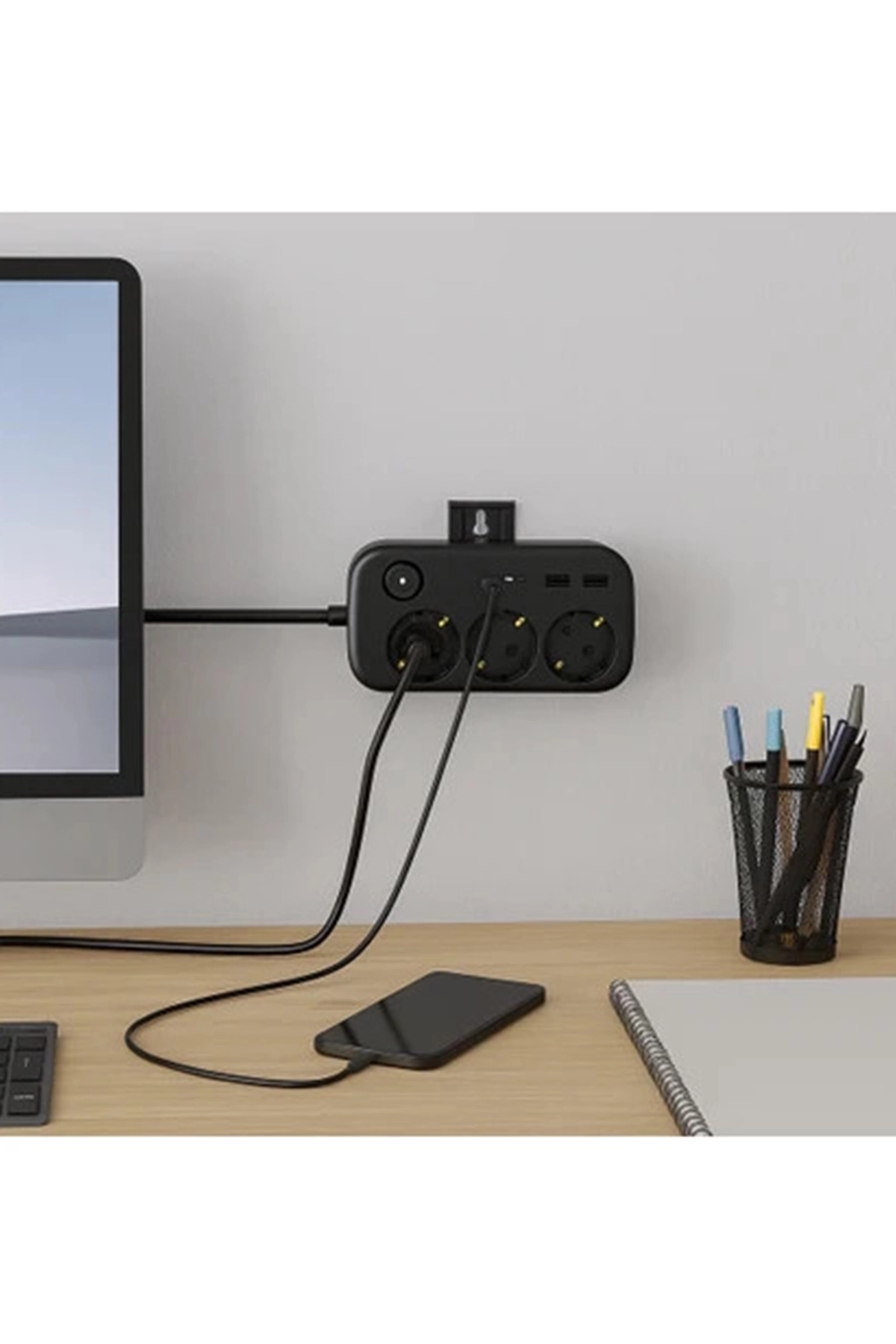 Akım Korumalı Priz 2 Usb + 2 Type-c Girişli 2 Metre Kablosu Anahtarlı Ve Duvara Monte Edilebilir - Lisinya