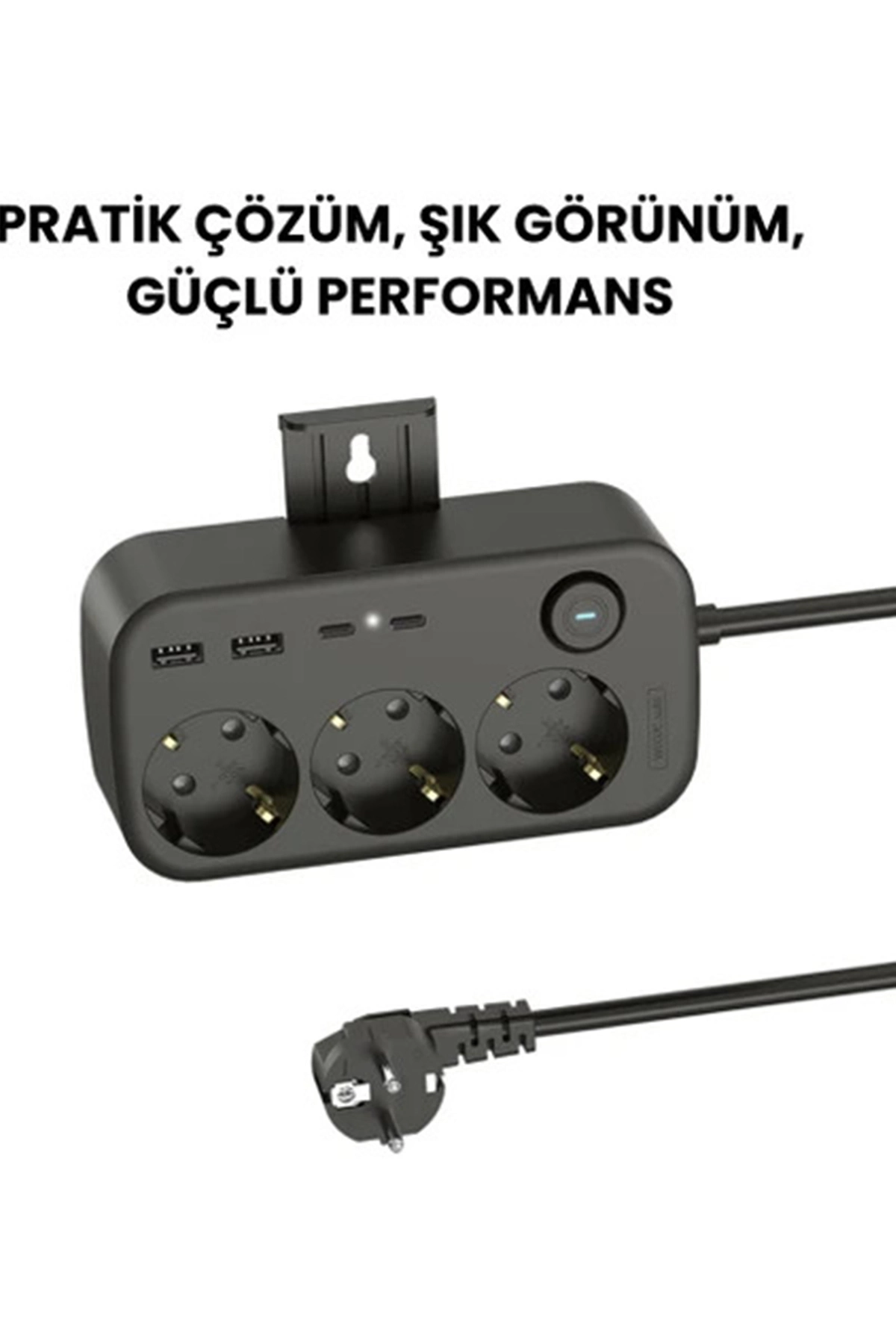 Akım Korumalı Priz 2 Usb + 2 Type-c Girişli 2 Metre Kablosu Anahtarlı Ve Duvara Monte Edilebilir - Lisinya