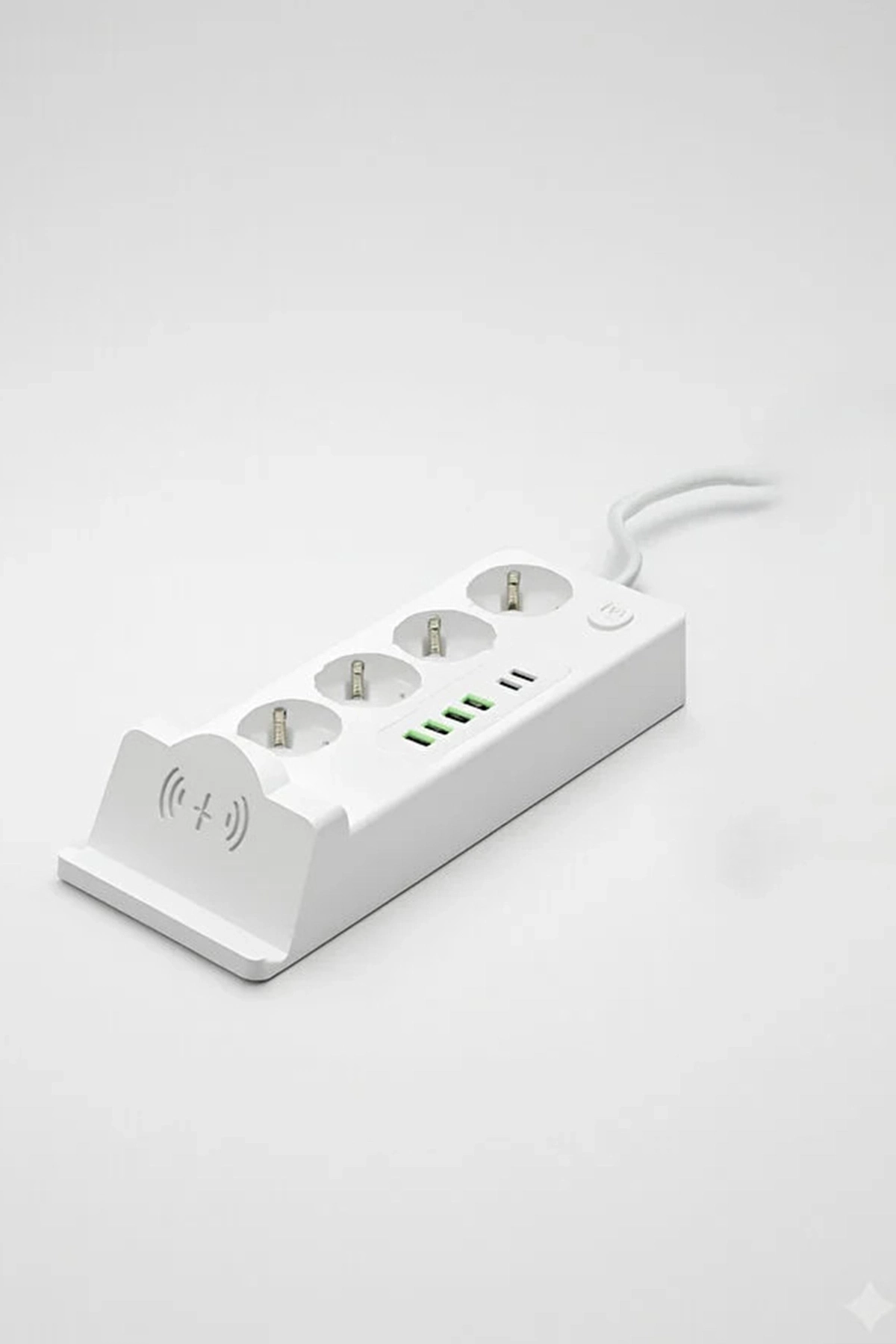 Akım Korumalı Priz Ve Masaüstü Şarj İstasyonu Kablosuz 4 Priz ,4 Usb, 2 Type-c Girişli 2 Metre - Lisinya