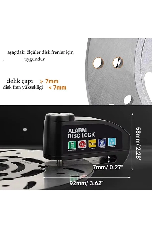 Alarmlı Disk Kilidi Motorsiklet Scooter Bisiklet Sesli Alarm 110 Desibel Yüksek Ses - Lisinya Alarmlı Disk Kilidi Motorsiklet Scooter Bisiklet Sesli Alarm 110 Desibel Yüksek Ses - Lisinya