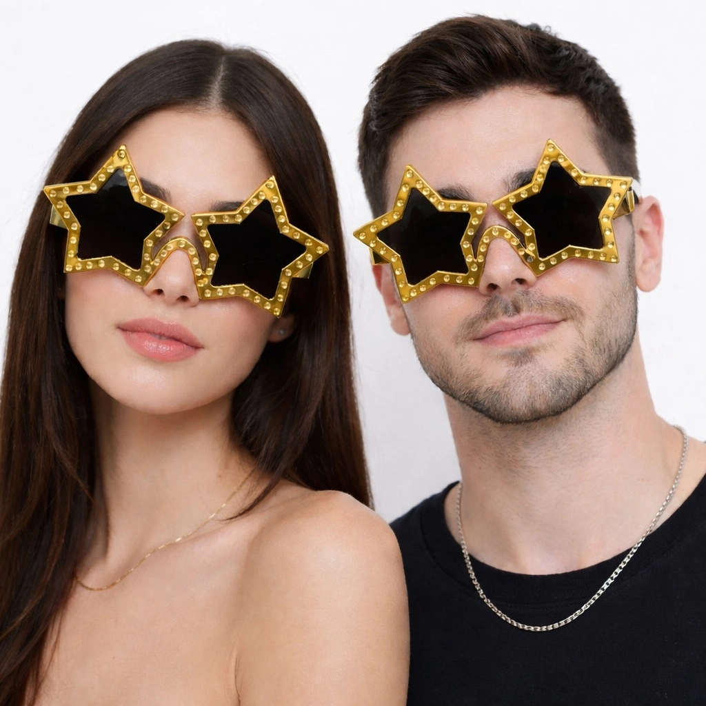 Altın Renk Disko Yıldızı Retro Parti Gözlüğü 16x7 Cm - Lisinya