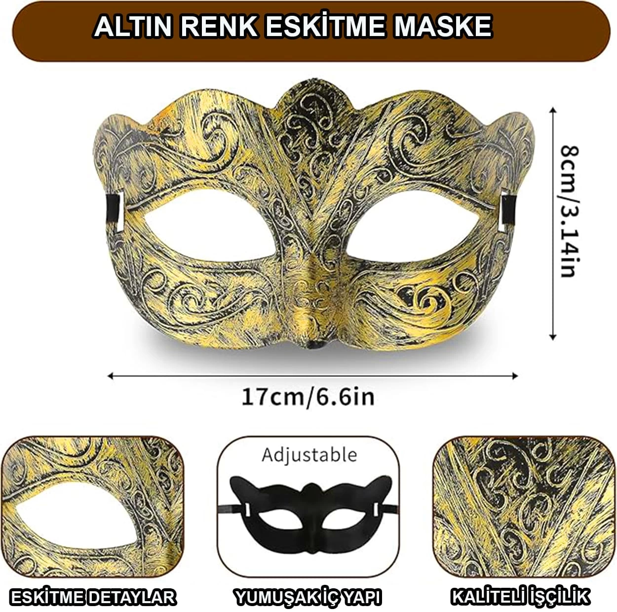 Altın Renk Eskitme Maskeli Balo Maskesi – Venedik Tarzı Parti Maskesi - Lisinya Altın Renk Eskitme Maskeli Balo Maskesi – Venedik Tarzı Parti Maskesi - Lisinya