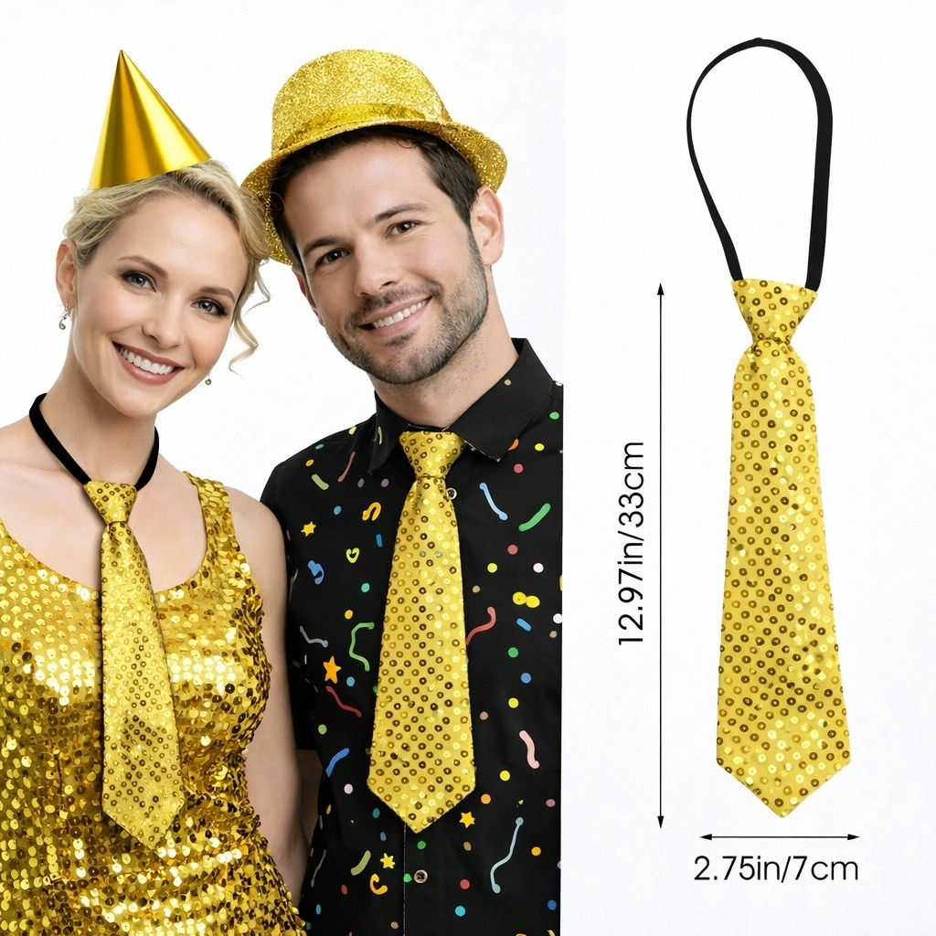 Altın Renk Pul Payetli Işıltılı Parti Kravatı 33 Cm - Lisinya