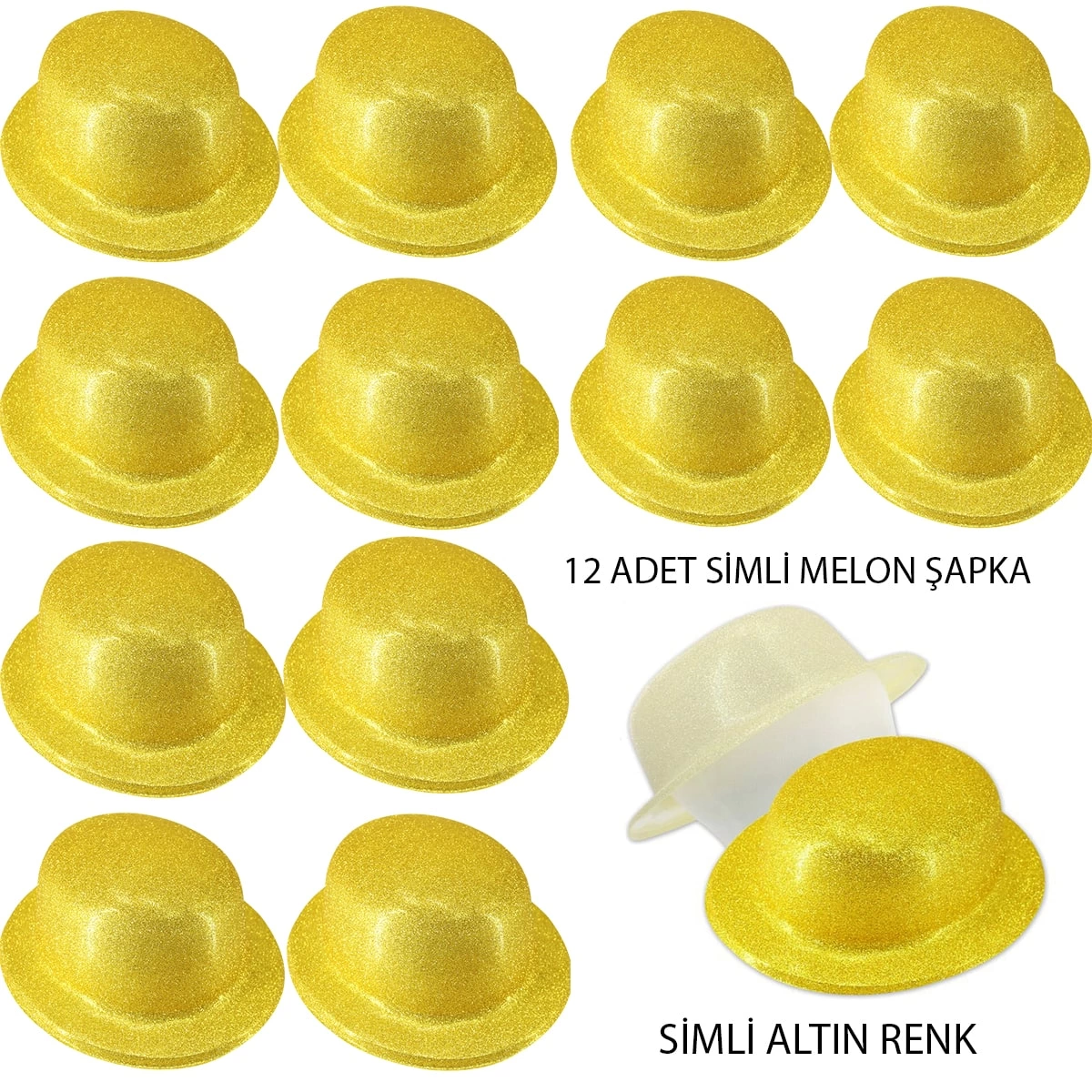 Altın Renk Simli Melon Yulak Parti Şapkası 12 Adet - Lisinya Altın Renk Simli Melon Yuvarlak Parti Şapkası 12 Adet - Lisinya
