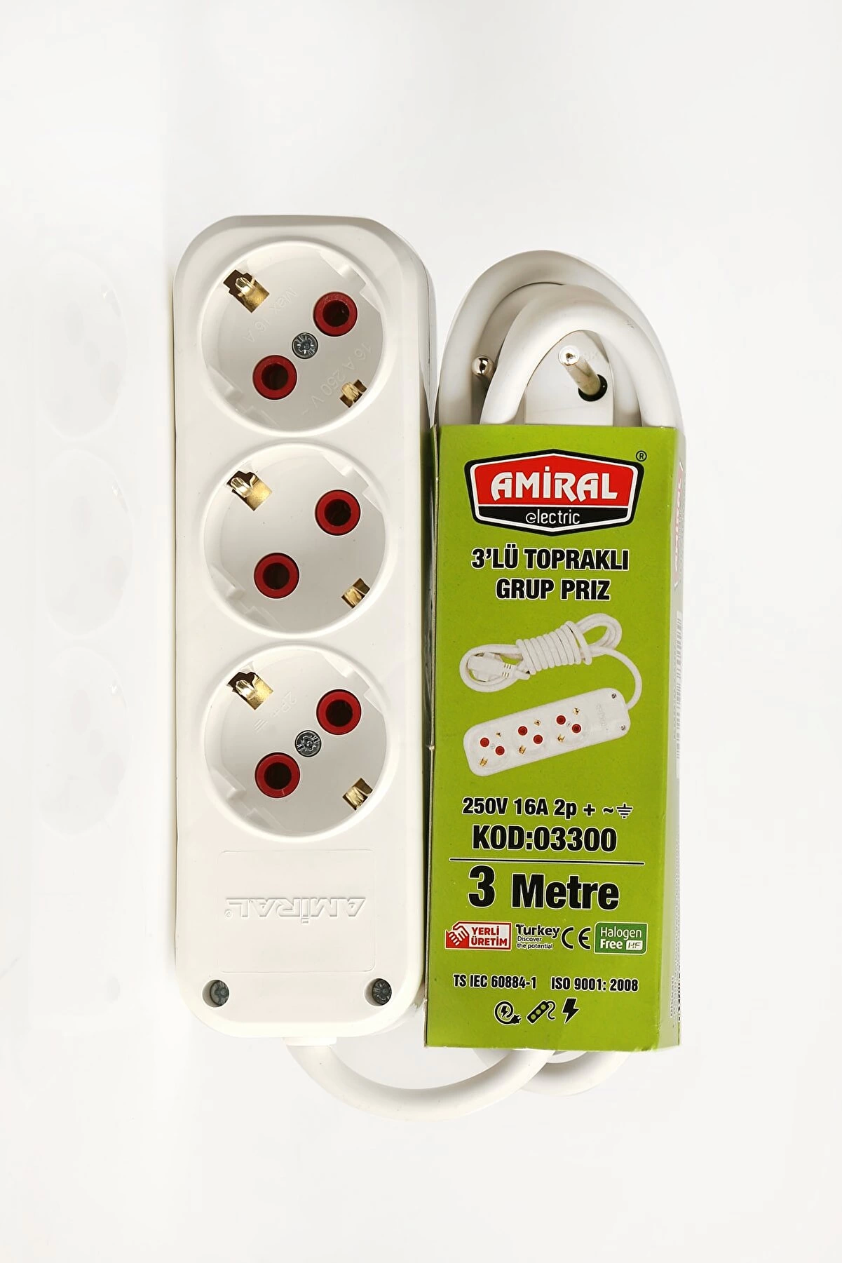 Amiral 3' Lü Topraklı 3 Metre Kablolu Grup Priz - Lisinya