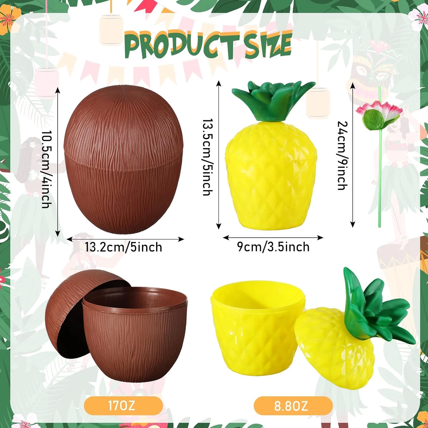 Ananas Hindistan Cevizi Tasarımlı Pipetli Bardak Seti (6 Adet) - Lisinya Ananas Hindistan Cevizi Tasarımlı Pipetli Bardak Seti (6 Adet) - Lisinya