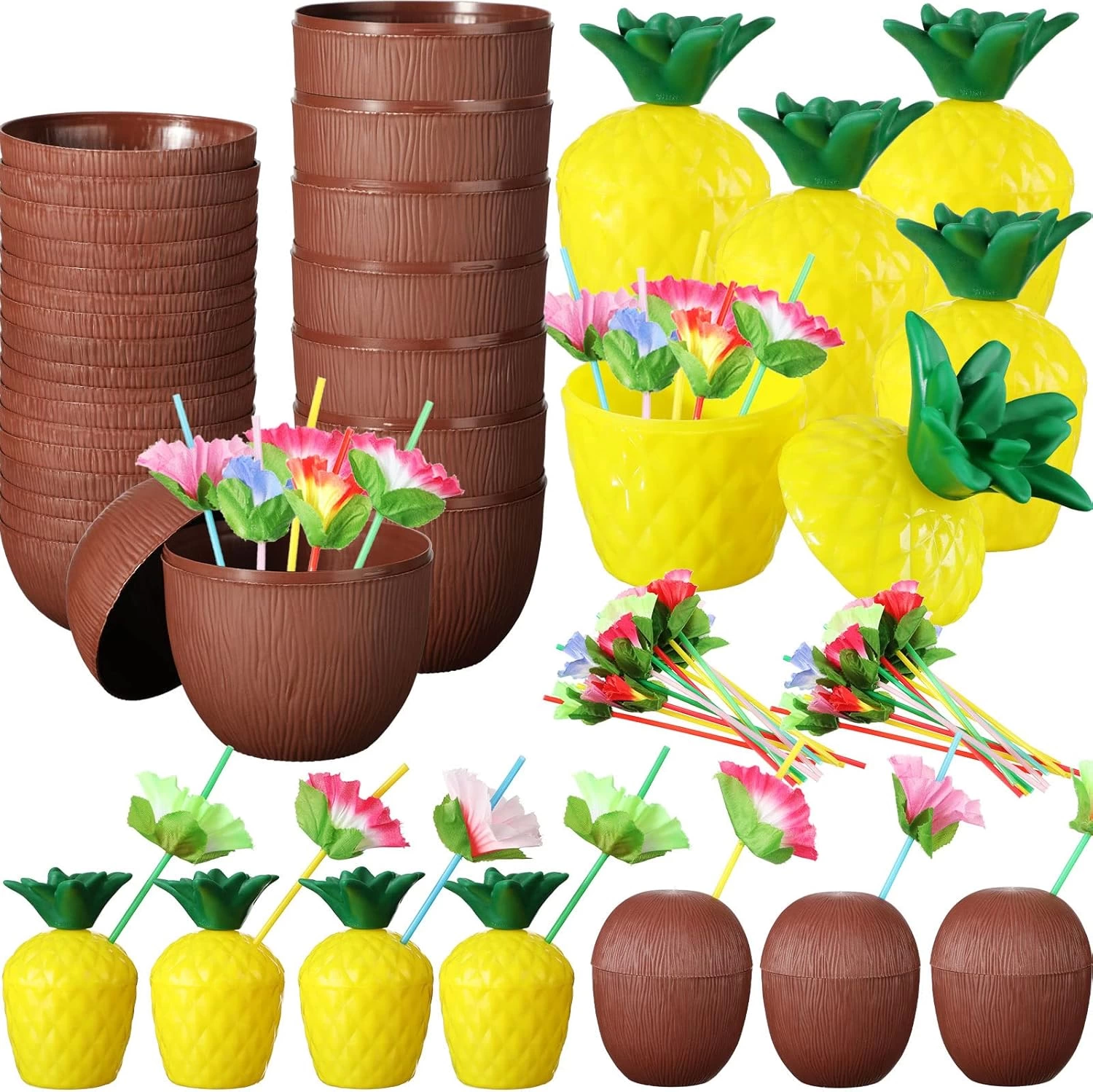 Ananas Hindistan Cevizi Tasarımlı Pipetli Bardak Seti (6 Adet) - Lisinya Ananas Hindistan Cevizi Tasarımlı Pipetli Bardak Seti (6 Adet) - Lisinya