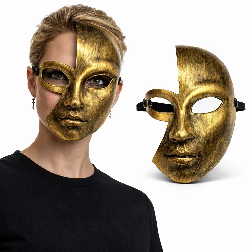 Antik Efektli Altın Yarım Yüz Parti Maskesi - Lisinya