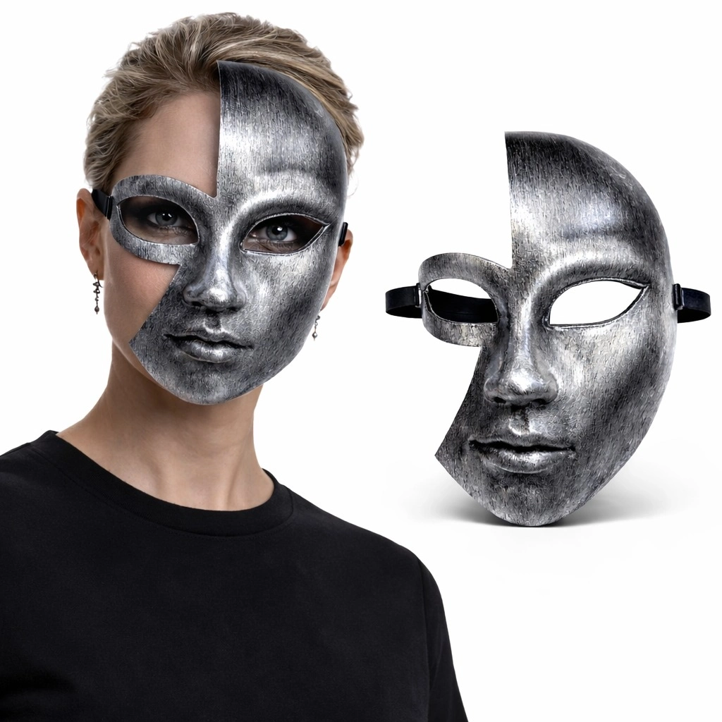 Antik Efektli Gümüş Yarım Yüz Parti Maskesi - Lisinya Antik Efektli Gümüş Yarım Yüz Parti Maskesi - Lisinya