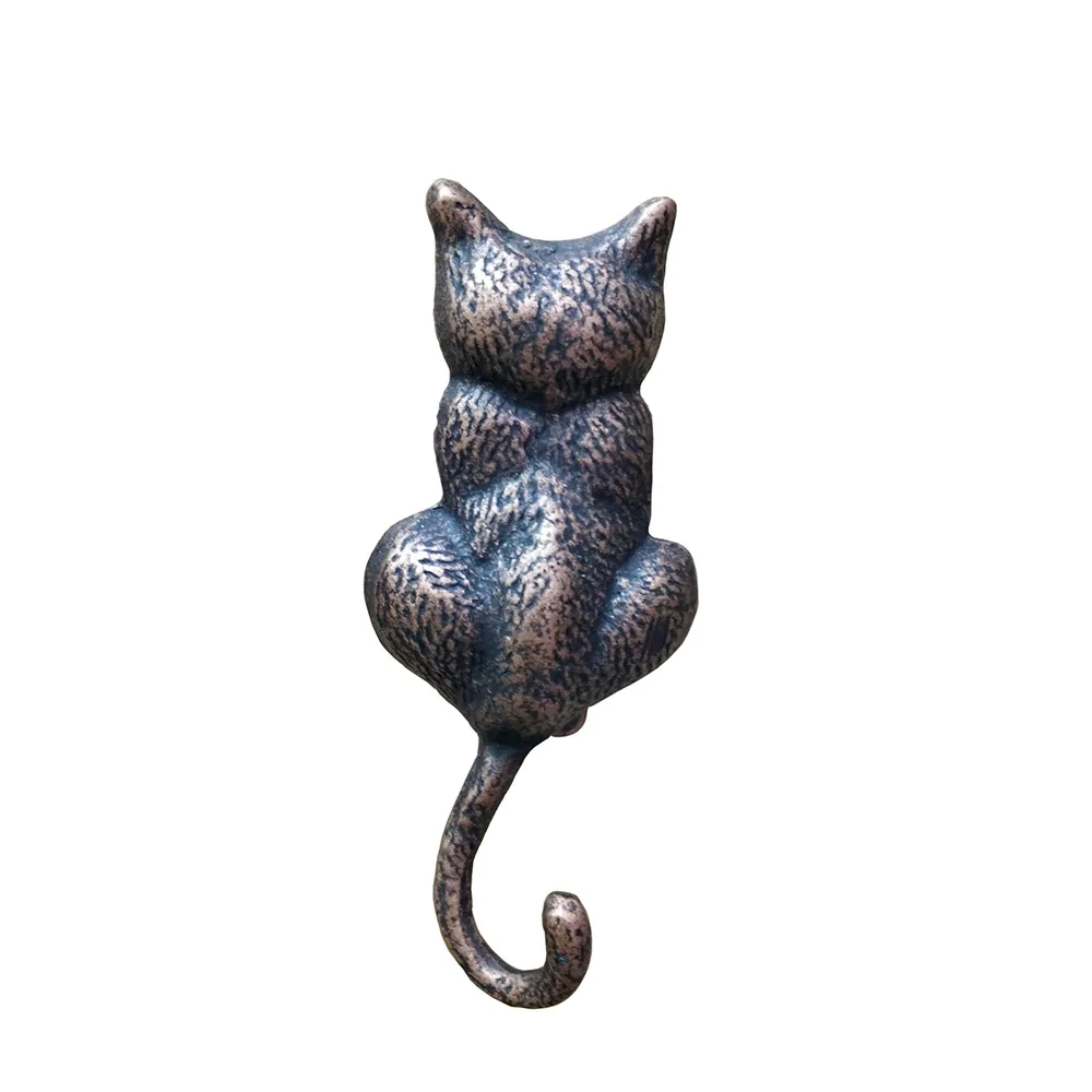 Antika Tarz Dekoratif Pirinç Kedi Sırt Kapı Tokmağı, Taktak - 160x65mm, Oksit - Lisinya