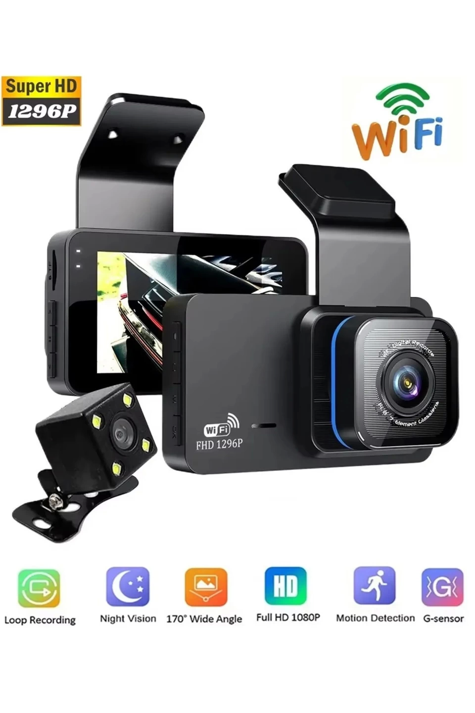 Araç İçi Kamera Kablosuz Özellikli Ekranlı Ön Ve Geri Görüş Kameralı Mikrofonlu 3 İnç Hd - Lisinya Araç İçi Kamera Kablosuz Özellikli Ekranlı Ön Ve Geri Görüş Kameralı Mikrofonlu 3 İnç Hd - Lisinya