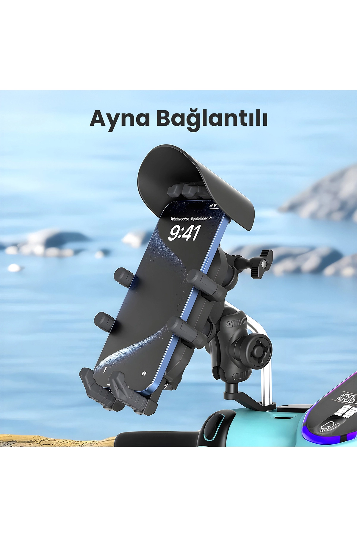 Ayna Bağlantılı Güneş Ve Yağmur Korumalı 360° Derece Ayarlanabilir Motosiklet Telefon Tutucu - Lisinya Ayna Bağlantılı Güneş Ve Yağmur Korumalı 360° Derece Ayarlanabilir Motosiklet Telefon Tutucu - Lisinya