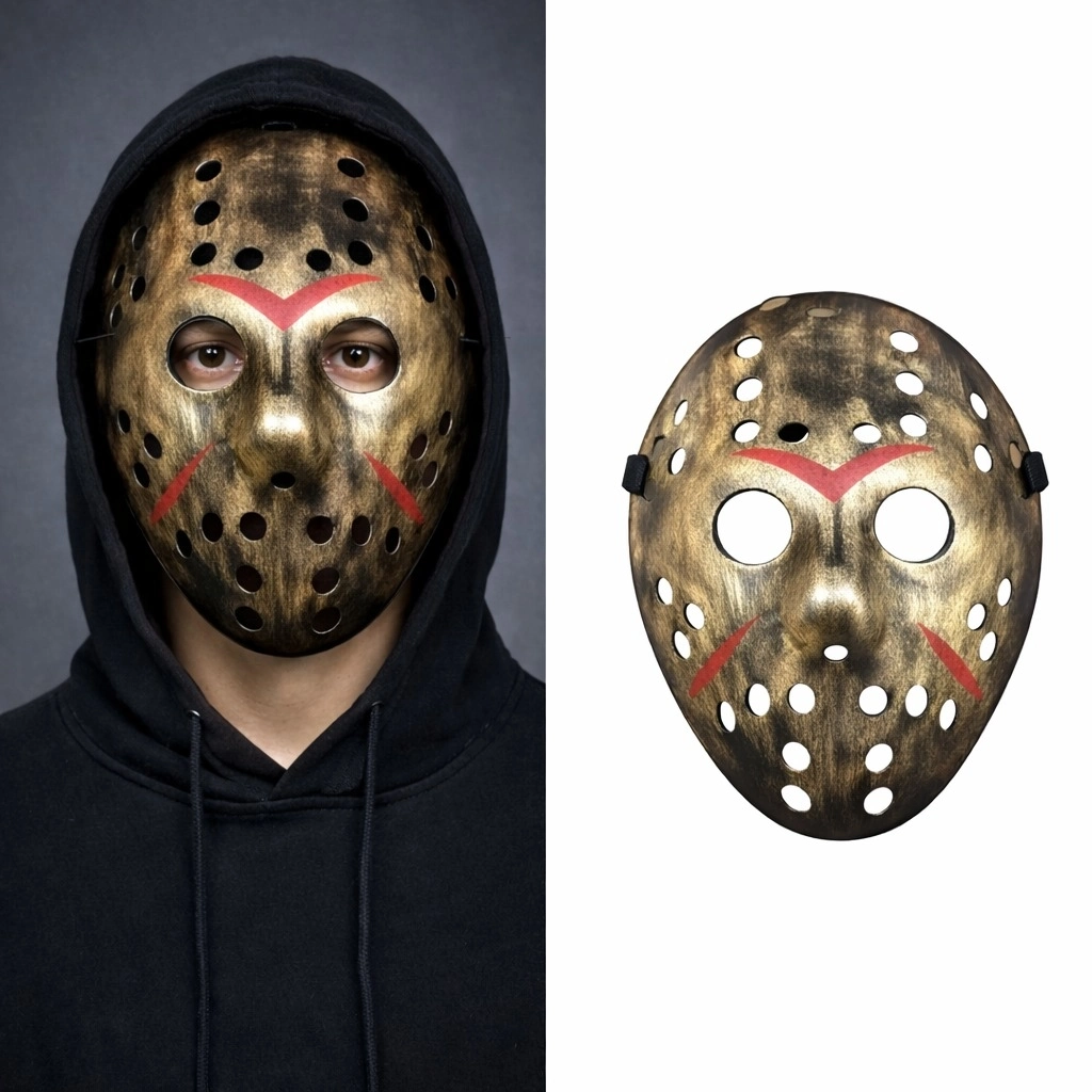 Bakır Renk Kırmızı Çizgili Tam Yüz Hokey Jason Maskesi Hannibal Maskesi - Lisinya