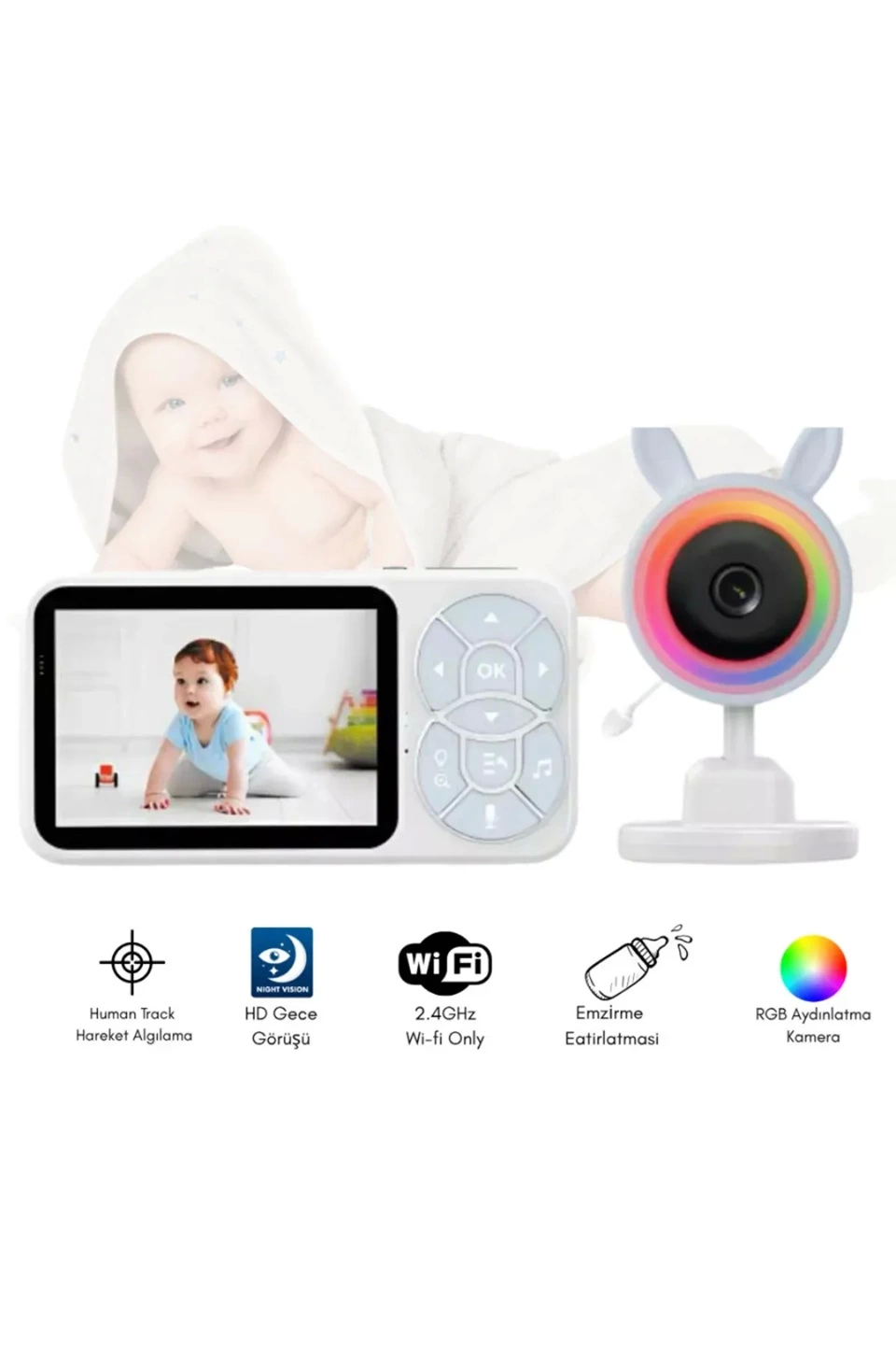 Bebek Kamerası Kumandalı Monitörlü Konuşma Özellikli Işıklı Gece Görüslü Hatırlatıcılı Kamera - Lisinya Bebek Kamerası Kumandalı Monitörlü Konuşma Özellikli Işıklı Gece Görüslü Hatırlatıcılı Kamera - Lisinya