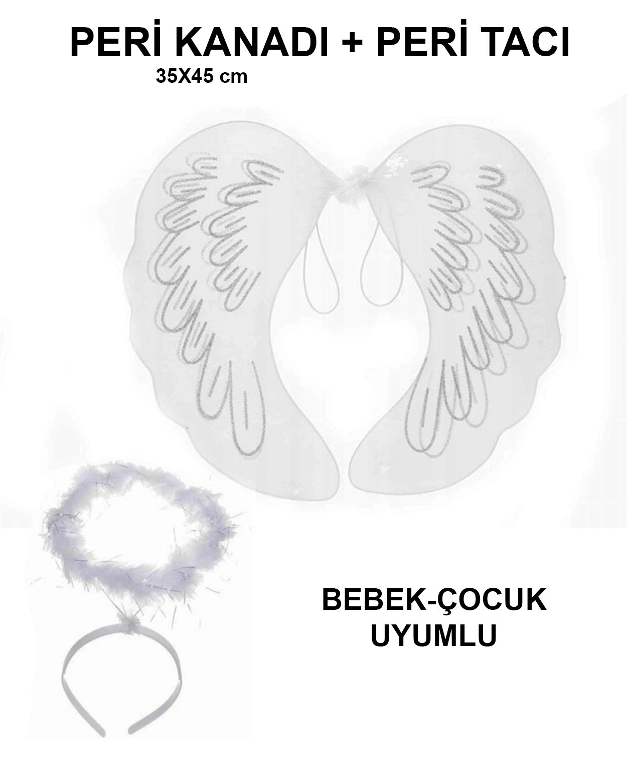 Beyaz Dantel Tüllü Peri Kanadı Ve Peri Tacı Seti 45x40 Cm - Lisinya