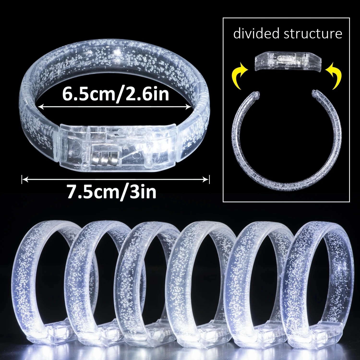Beyaz-gümüş Led Işıklı Baskı Yapılabilen Pilli Bileklik Bilezik 1,5 Cm Genişlik - Lisinya